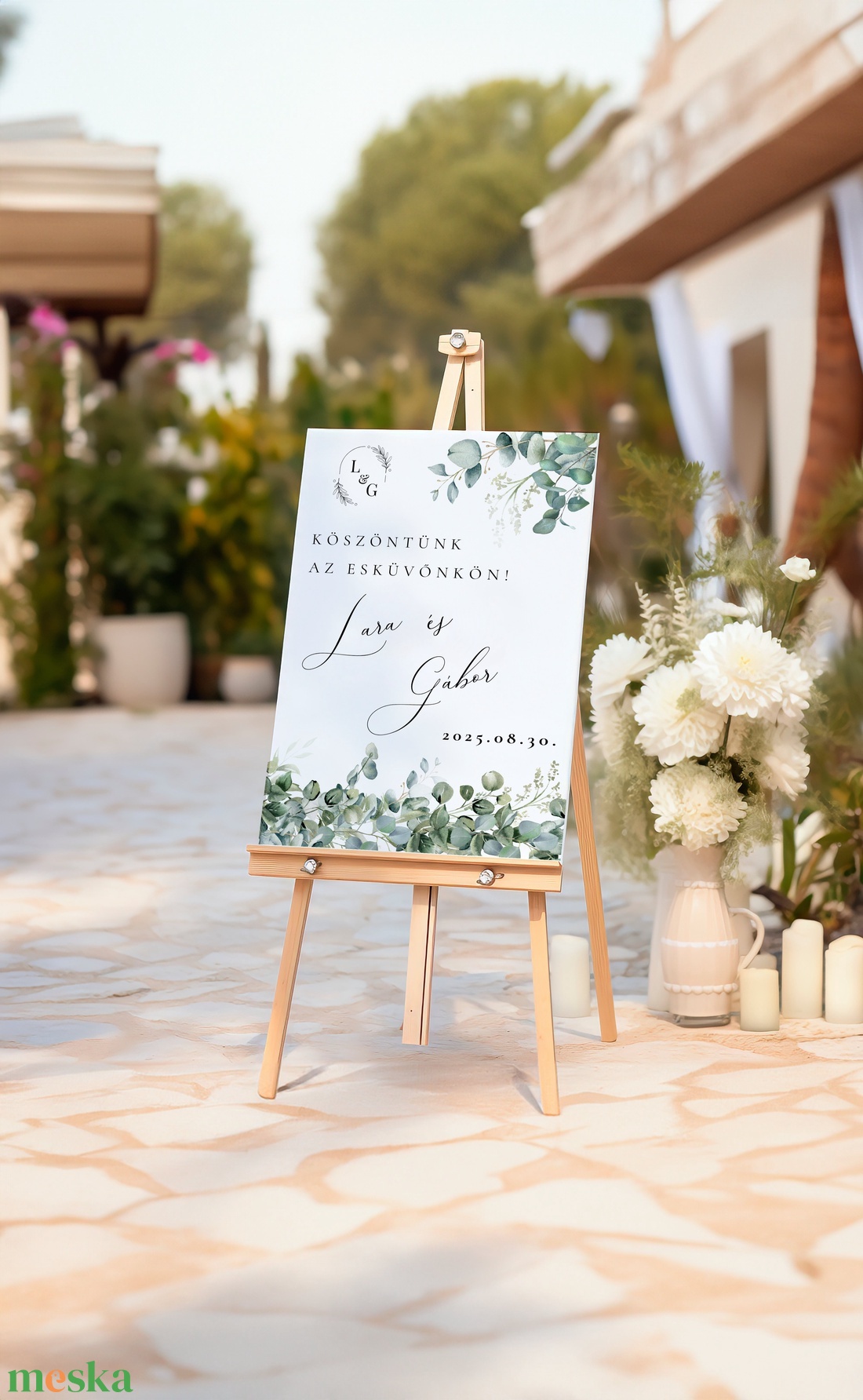 Esküvői tábla /köszöntőtábla/ültetésrend tábla/programtábla - Eucalypt Blom (eukaliptuszos zöld) - esküvő - dekoráció - tábla & jelzés - Meska.hu