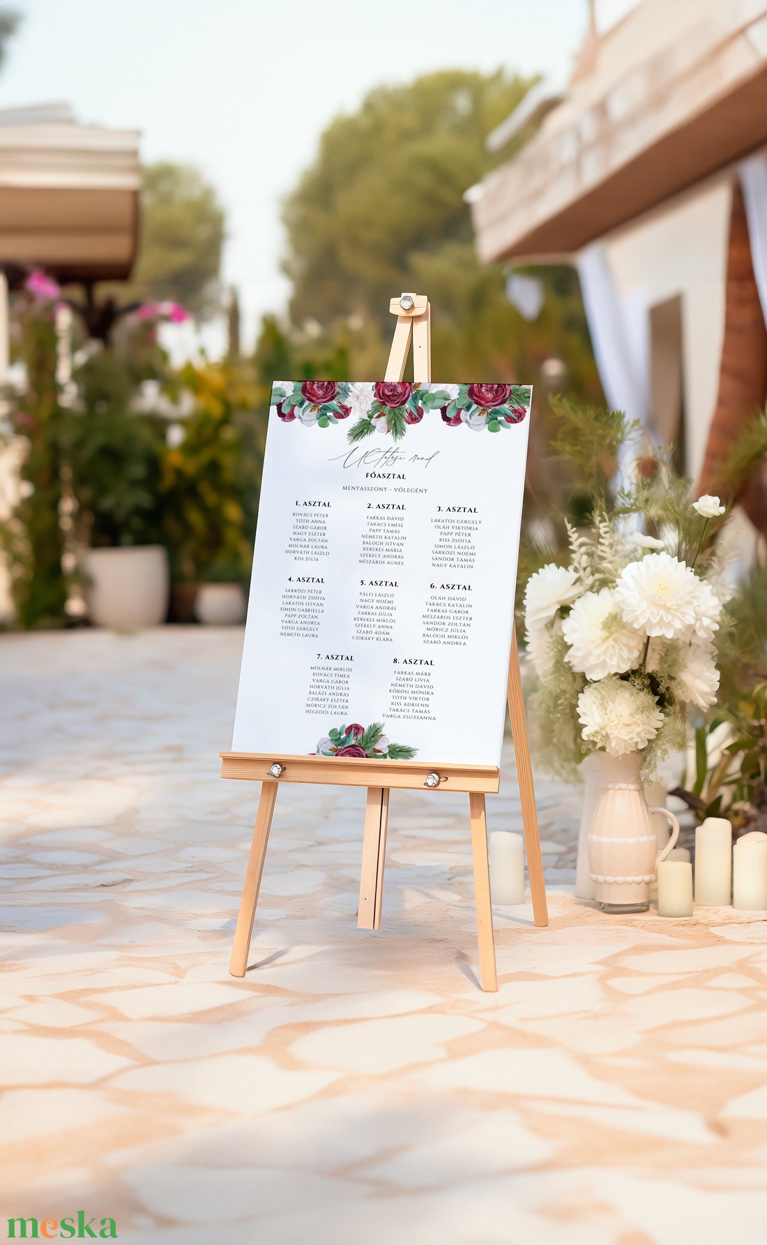 Esküvői tábla /köszöntőtábla/ültetésrend tábla/programtábla - Evergreen Love (fenyős bordó rózsás) - esküvő - dekoráció - tábla & jelzés - Meska.hu