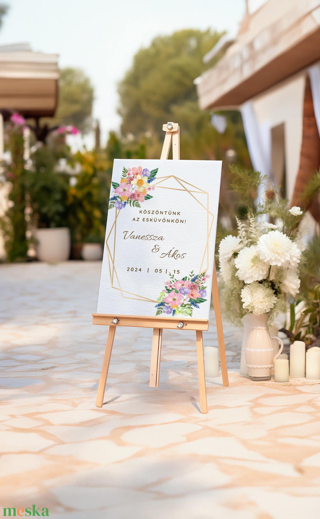 Esküvői tábla /köszöntőtábla/ültetésrend tábla/programtábla - Garden Joy (tavaszi kerti virágos) - esküvő - dekoráció - tábla & jelzés - Meska.hu