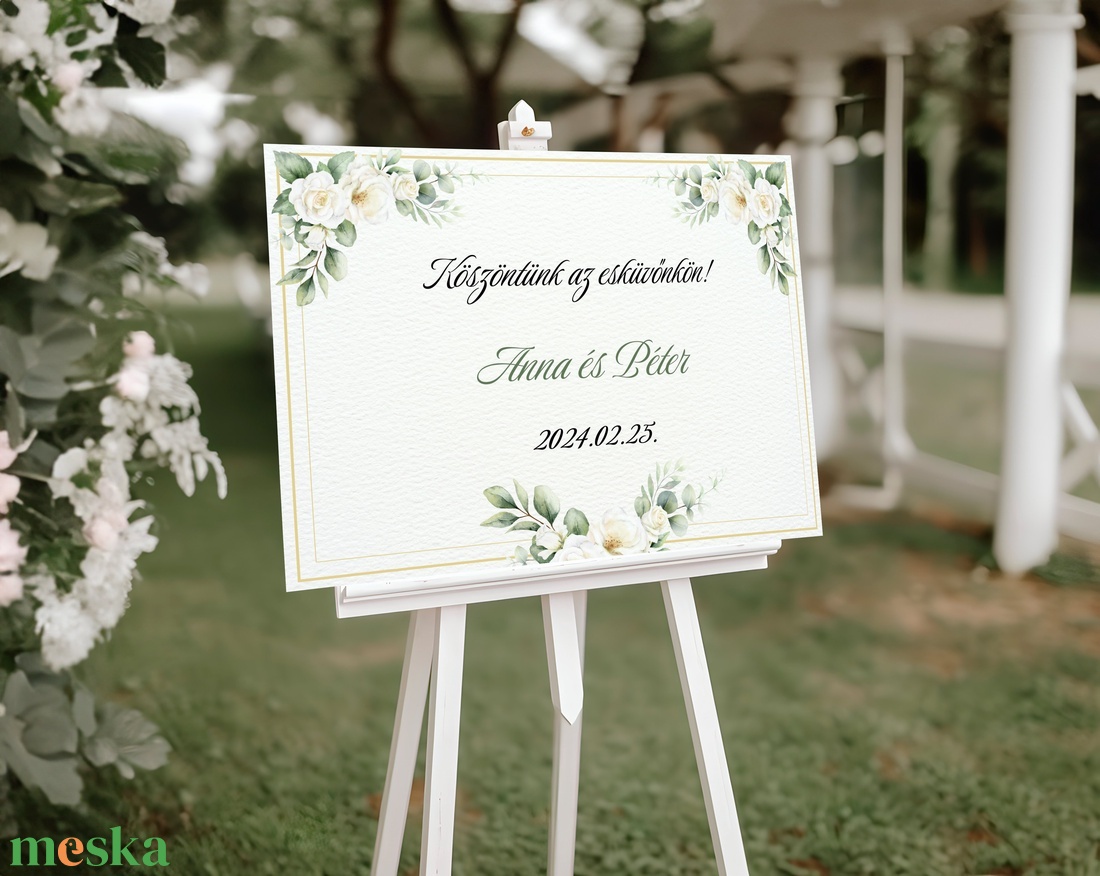 Esküvői tábla /köszöntőtábla/ültetésrend tábla/programtábla - Golden Rose (fehér rózsás) - esküvő - dekoráció - tábla & jelzés - Meska.hu