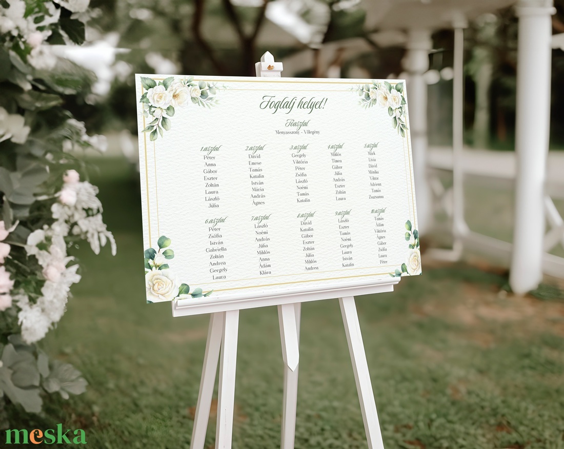 Esküvői tábla /köszöntőtábla/ültetésrend tábla/programtábla - Golden Rose (fehér rózsás) - esküvő - dekoráció - tábla & jelzés - Meska.hu