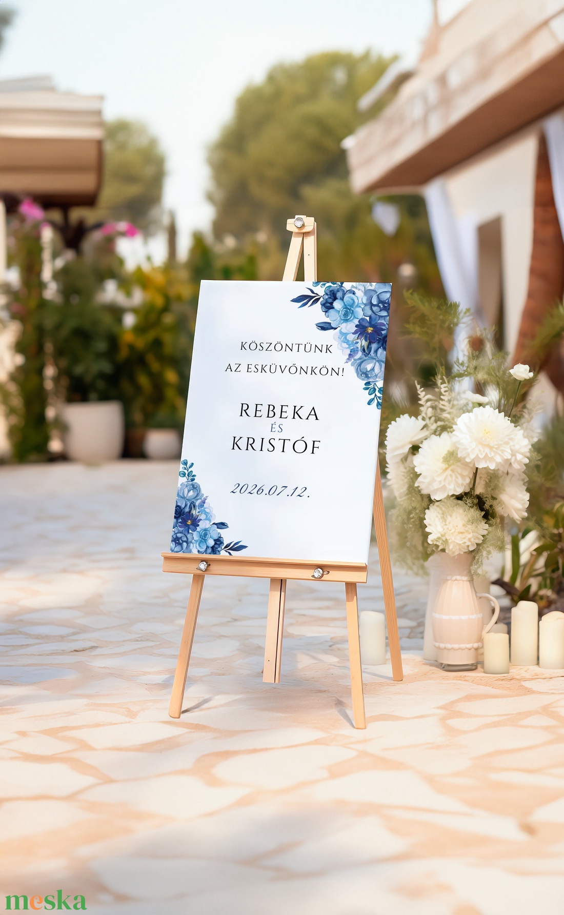 Esküvői tábla /köszöntőtábla/ültetésrend tábla/programtábla - Indigo Mood (indigó virágos) - esküvő - dekoráció - tábla & jelzés - Meska.hu