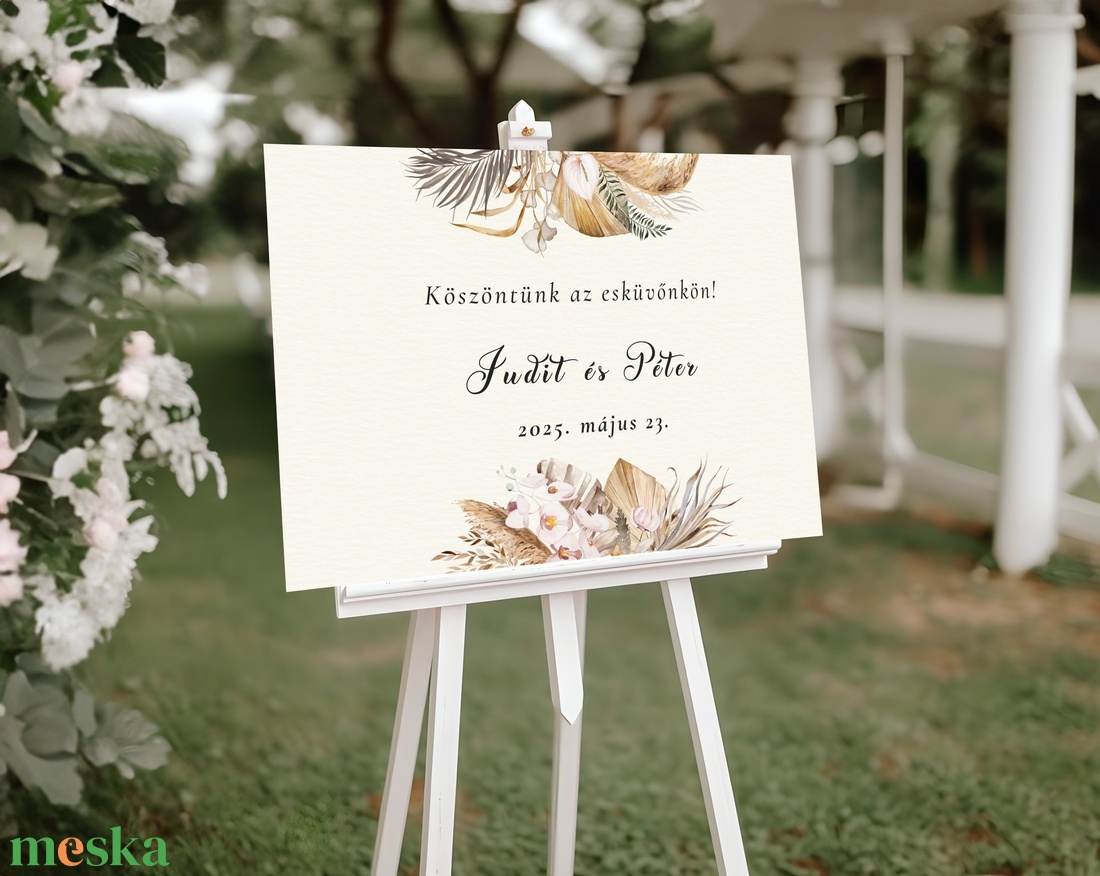 Esküvői tábla /köszöntőtábla/ültetésrend tábla/programtábla - Infinite Bloom (boho szárazvirágos) - esküvő - dekoráció - tábla & jelzés - Meska.hu