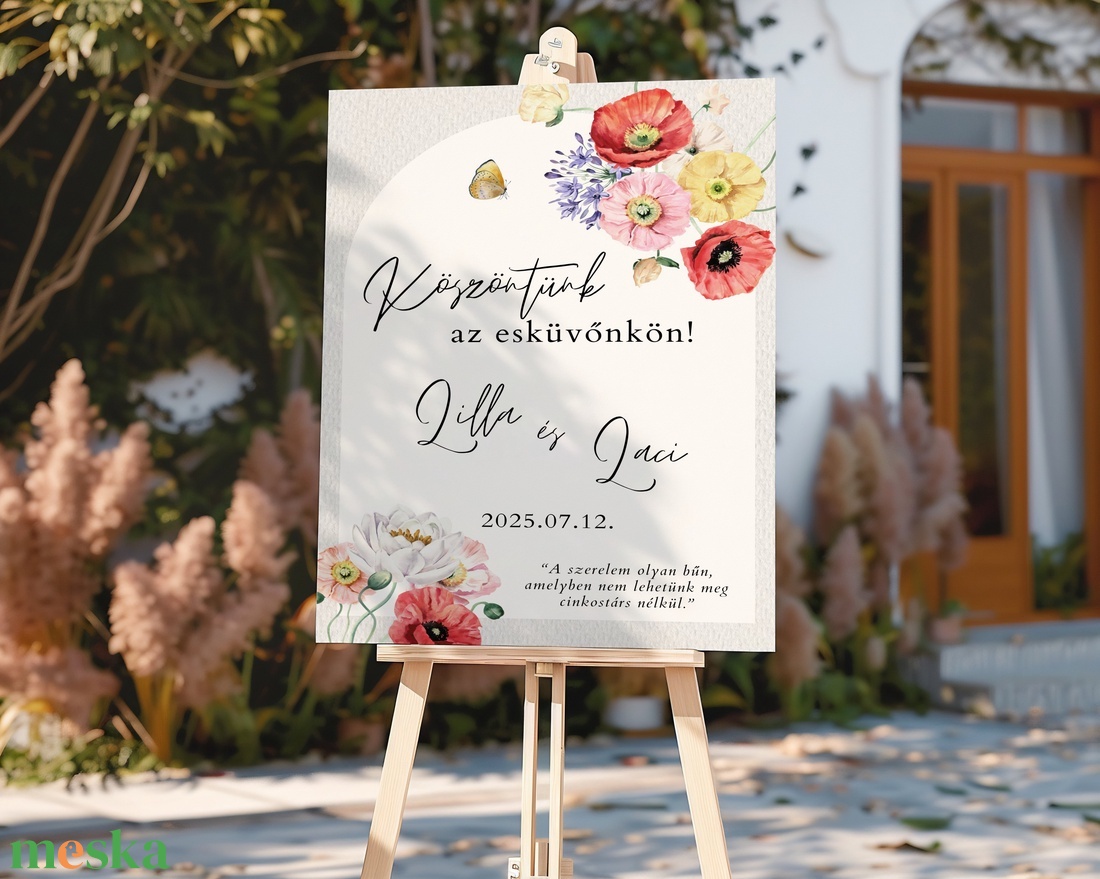Esküvői tábla /köszöntőtábla/ültetésrend tábla/programtábla - Meadow Magic (pipacsos vadvirágos) - esküvő - dekoráció - tábla & jelzés - Meska.hu