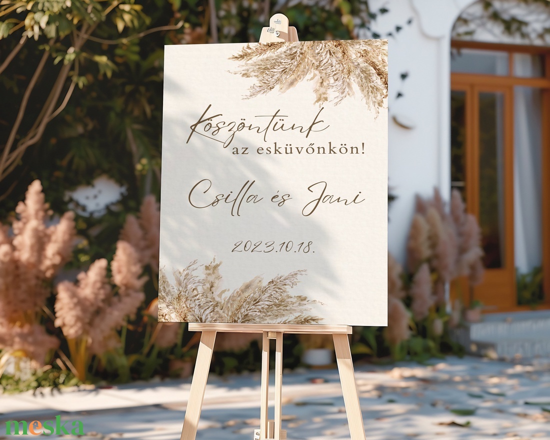 Esküvői tábla /köszöntőtábla/ültetésrend tábla/programtábla - Pampas Dreams (pampafüves natúr) - esküvő - dekoráció - tábla & jelzés - Meska.hu
