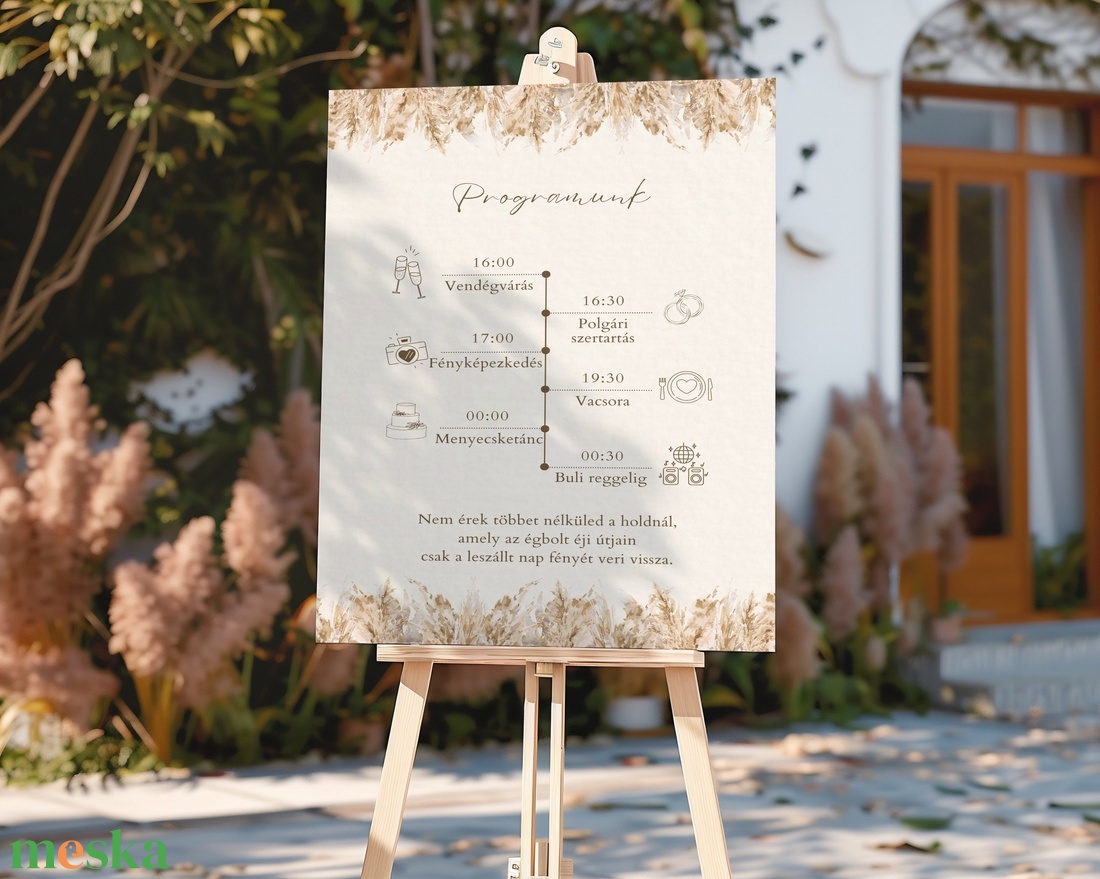 Esküvői tábla /köszöntőtábla/ültetésrend tábla/programtábla - Pampas Dreams (pampafüves natúr) - esküvő - dekoráció - tábla & jelzés - Meska.hu