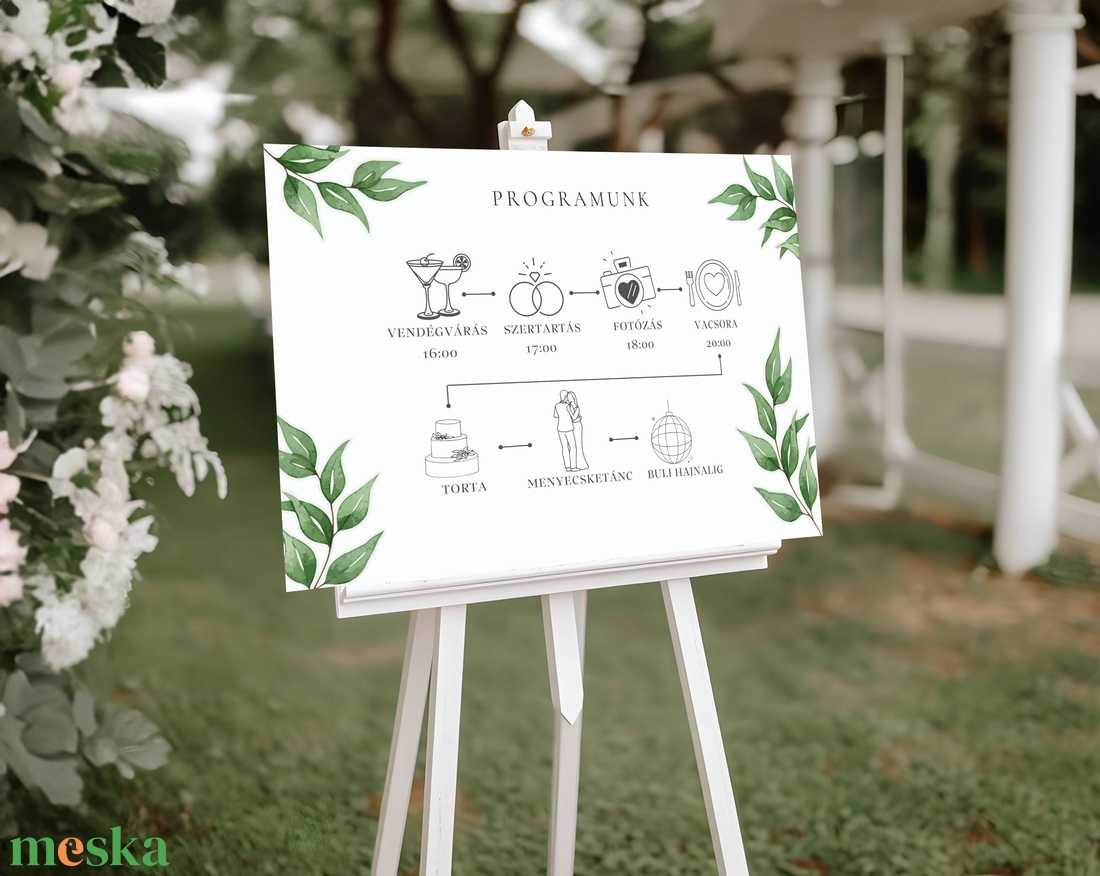 Esküvői tábla /köszöntőtábla/ültetésrend tábla/programtábla - Soft Sage (zsályazöld leveles) - esküvő - dekoráció - tábla & jelzés - Meska.hu