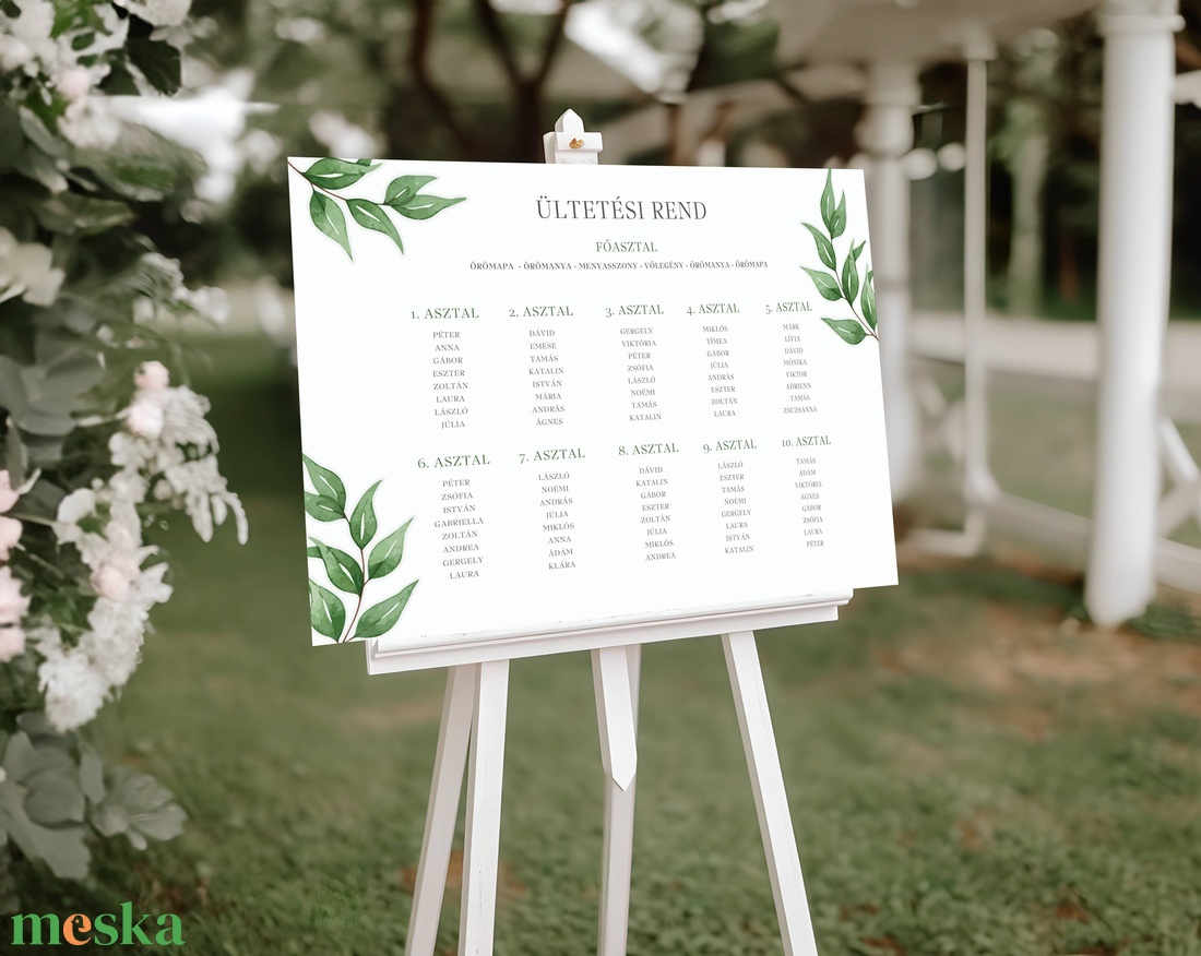 Esküvői tábla /köszöntőtábla/ültetésrend tábla/programtábla - Soft Sage (zsályazöld leveles) - esküvő - dekoráció - tábla & jelzés - Meska.hu