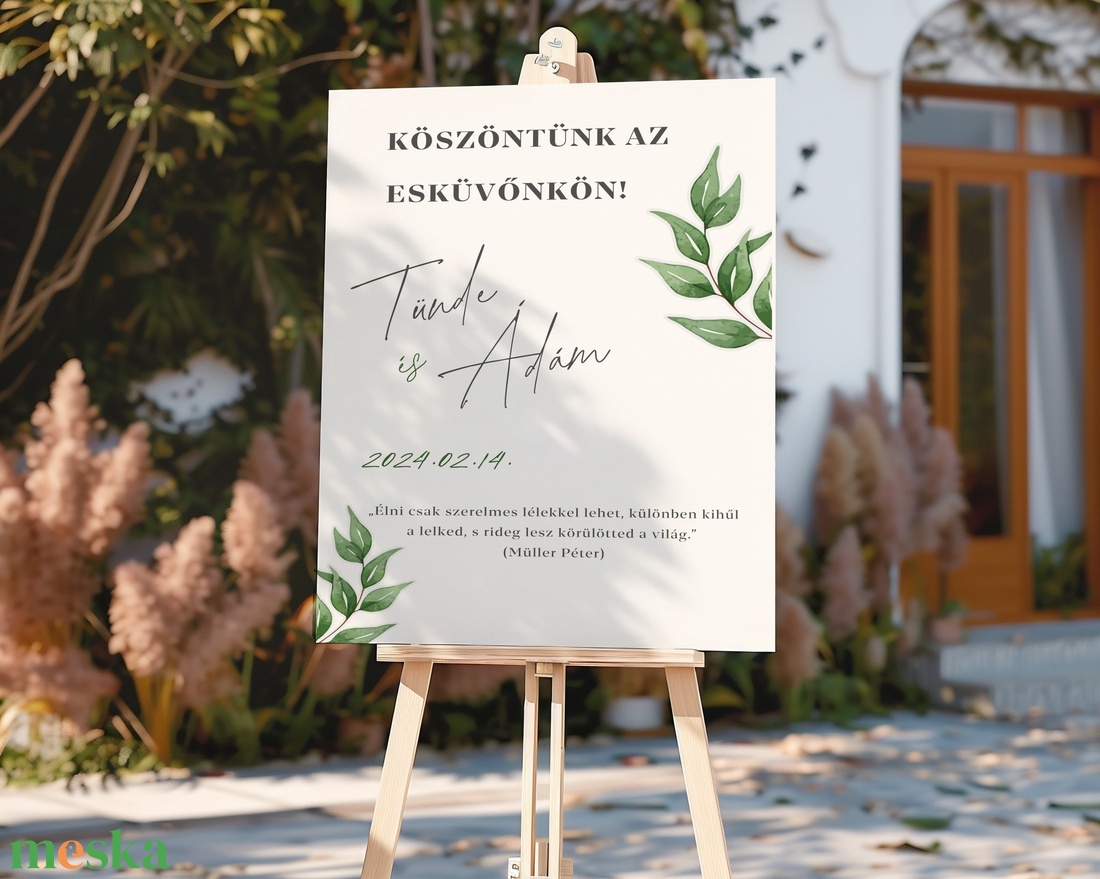 Esküvői tábla /köszöntőtábla/ültetésrend tábla/programtábla - Soft Sage (zsályazöld leveles) - esküvő - dekoráció - tábla & jelzés - Meska.hu