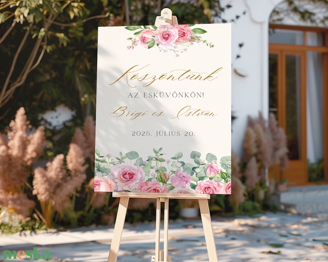 Esküvői tábla /köszöntőtábla/ültetésrend tábla/programtábla - Springer Roses (rózsaszín rózsás) - esküvő - dekoráció - tábla & jelzés - Meska.hu