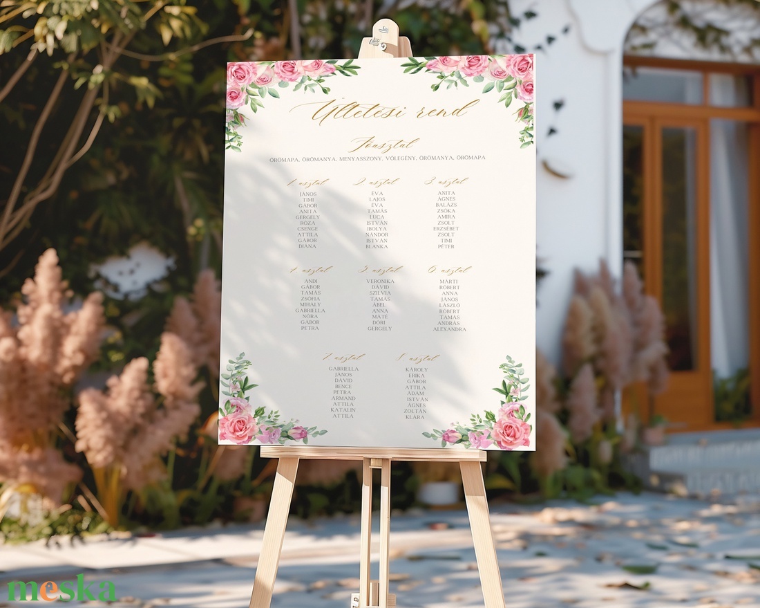 Esküvői tábla /köszöntőtábla/ültetésrend tábla/programtábla - Springer Roses (rózsaszín rózsás) - esküvő - dekoráció - tábla & jelzés - Meska.hu