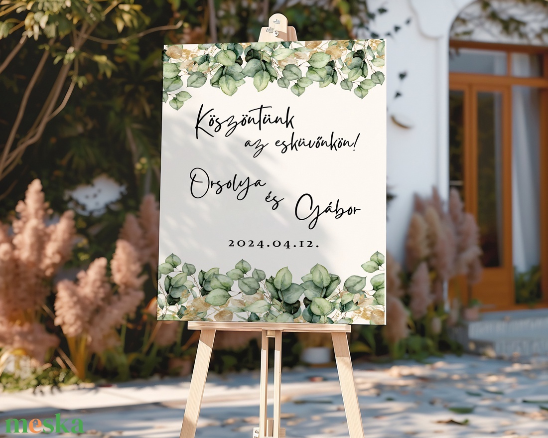 Esküvői tábla /köszöntőtábla/ültetésrend tábla/programtábla - Verde Oro (eukaliptuszos arany) - esküvő - dekoráció - tábla & jelzés - Meska.hu