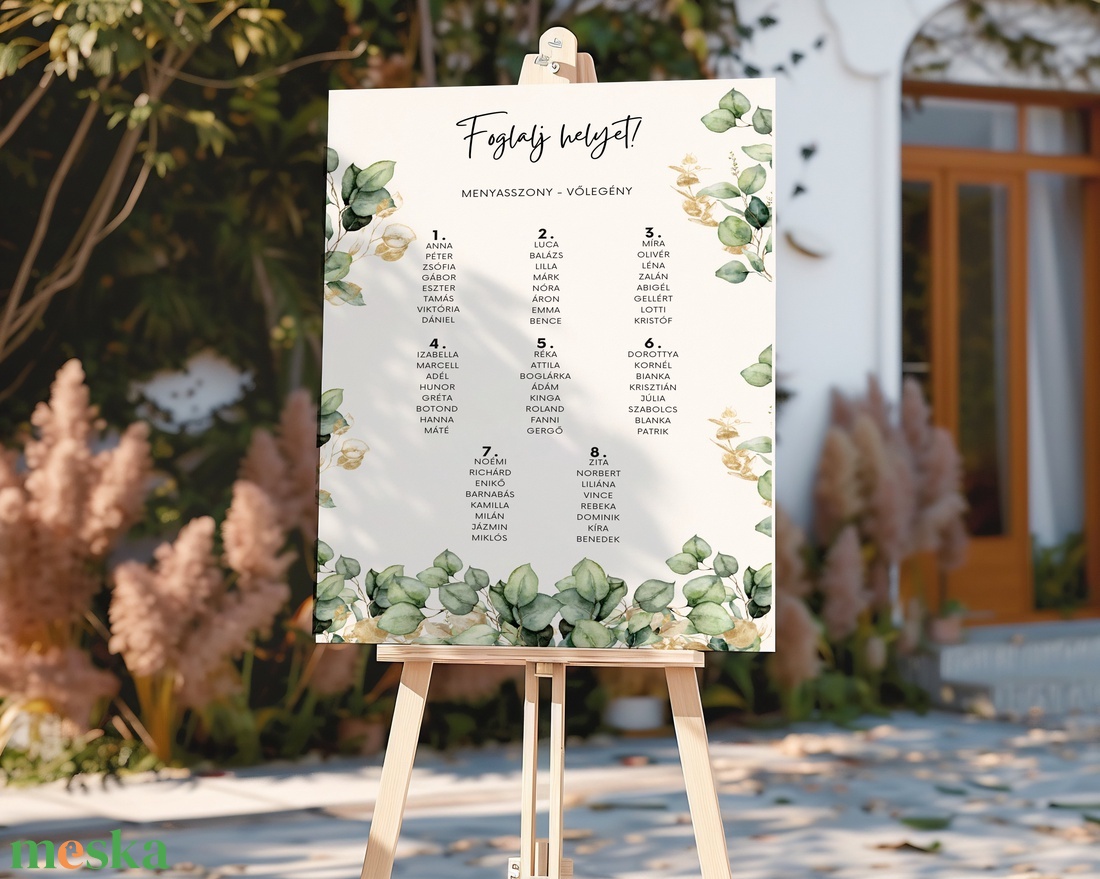 Esküvői tábla /köszöntőtábla/ültetésrend tábla/programtábla - Verde Oro (eukaliptuszos arany) - esküvő - dekoráció - tábla & jelzés - Meska.hu
