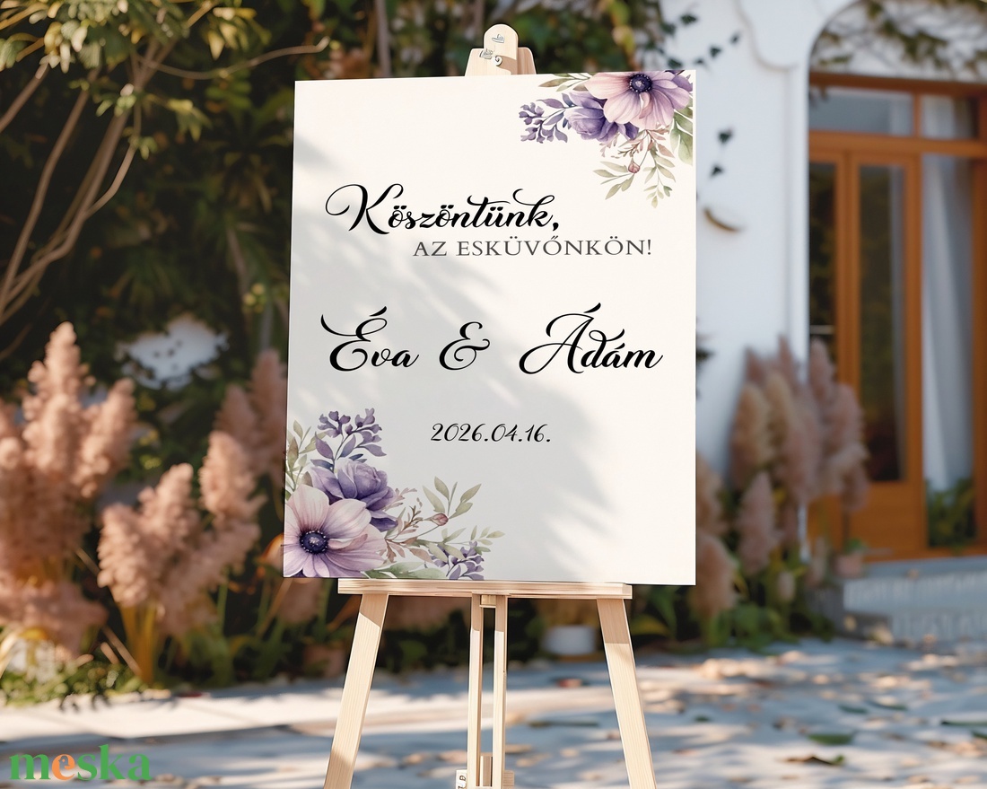 Esküvői tábla /köszöntőtábla/ültetésrend tábla/programtábla - Violet Haze (lila virágos) - esküvő - dekoráció - tábla & jelzés - Meska.hu