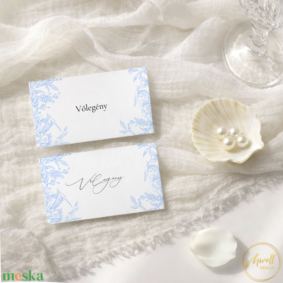 Esküvői ültetőkártya/ ültető / névkártya / asztali névkártya / vendég névtábla - Azure Wings (kék porcelán) - esküvő - meghívó & kártya - meghívó - Meska.hu