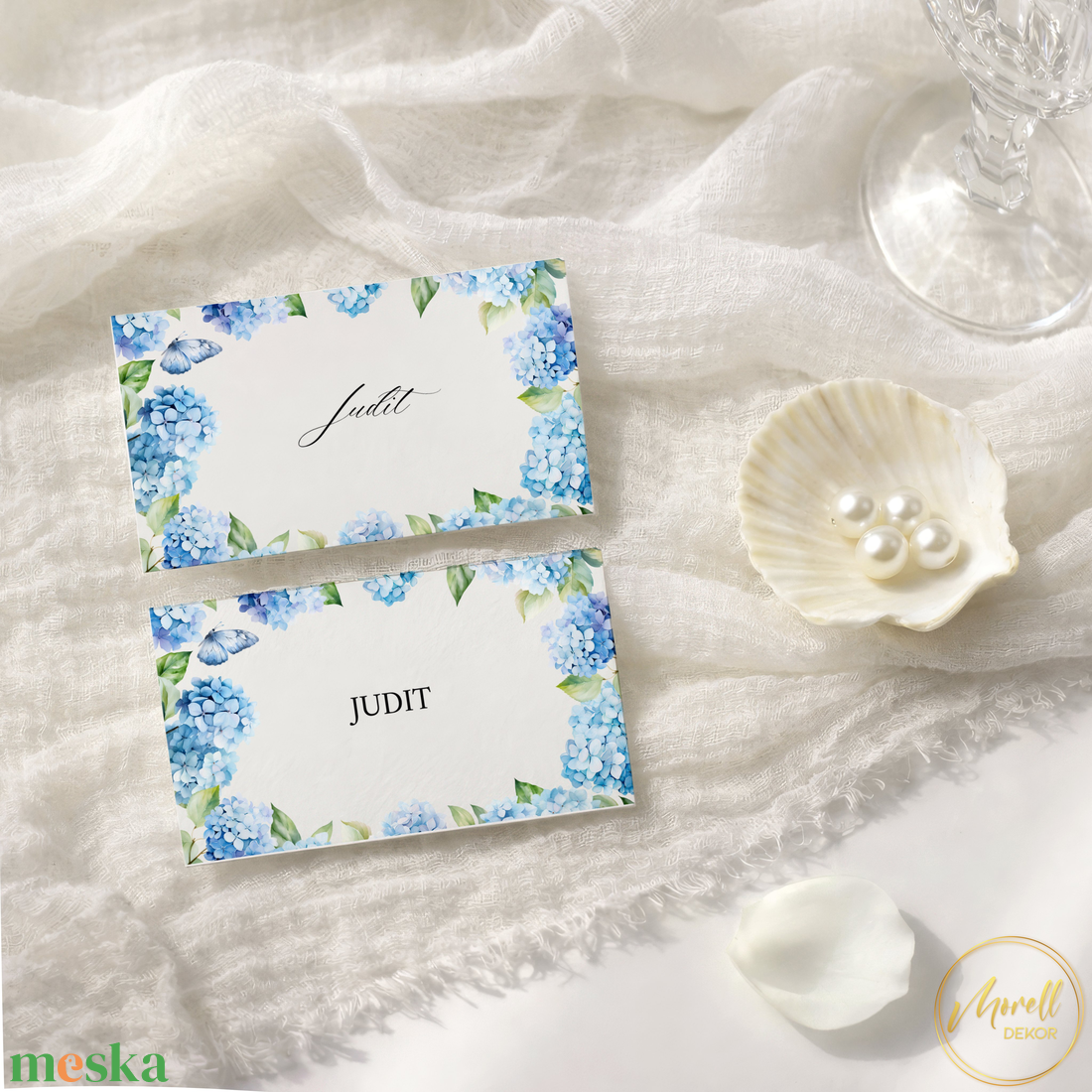 Esküvői ültetőkártya/ ültető / névkártya / asztali névkártya / vendég névtábla - Blue Dream (kék hortenziás) - esküvő - meghívó & kártya - meghívó - Meska.hu
