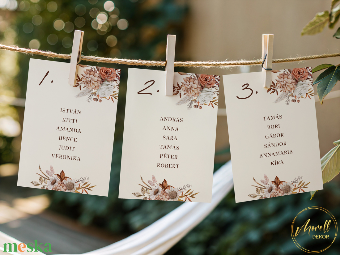 Esküvői ültetőkártya/ ültető / névkártya / asztali névkártya / vendég névtábla - Antique Bloom (terrakotta virágos) - esküvő - meghívó & kártya - meghívó - Meska.hu