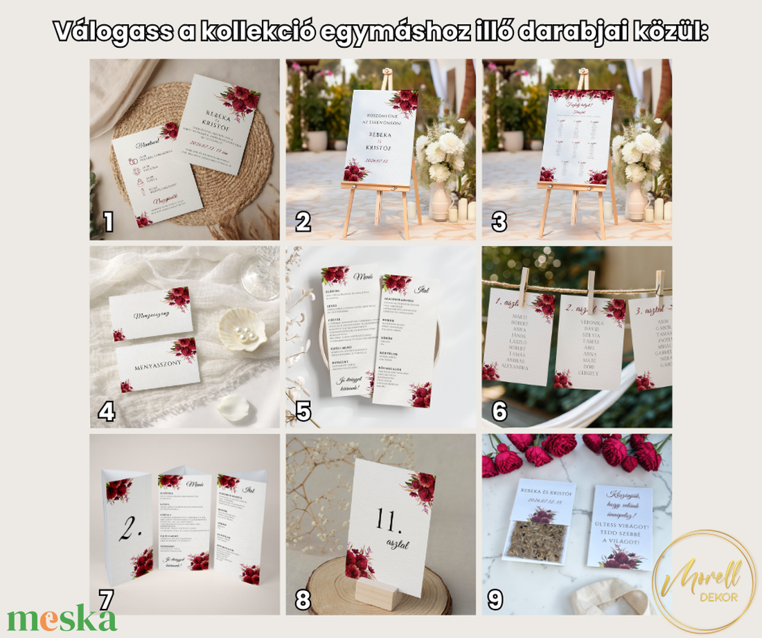 Esküvői ültetőkártya/ ültető / névkártya / asztali névkártya / vendég névtábla - Burgundy Bliss (bordó virágos) - esküvő - meghívó & kártya - meghívó - Meska.hu