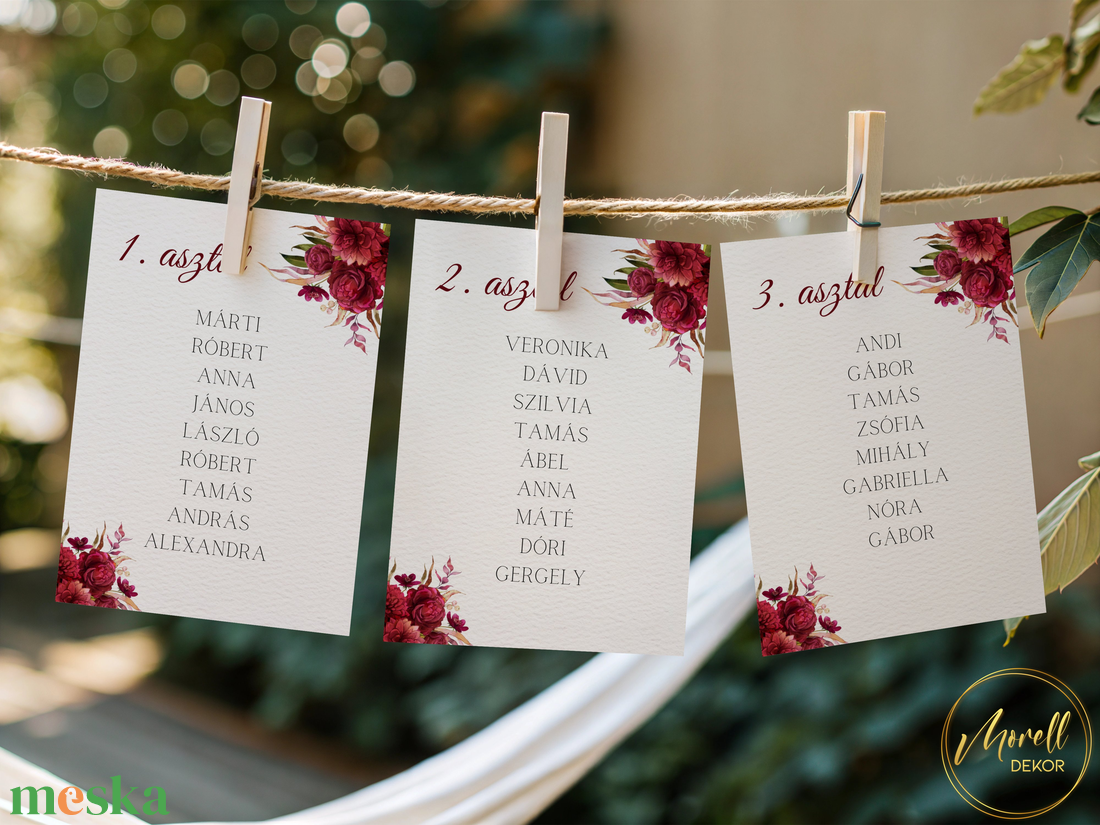 Esküvői ültetőkártya/ ültető / névkártya / asztali névkártya / vendég névtábla - Burgundy Bliss (bordó virágos) - esküvő - meghívó & kártya - meghívó - Meska.hu