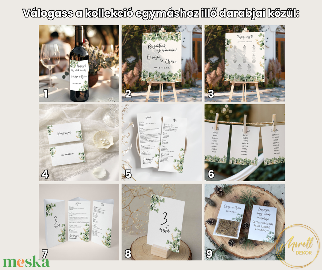 Esküvő asztalszám/asztaljelölő/asztalszám kártya/asztalszámozás/asztali dekoráció - Verde Oro (eukaliptuszos arany) - esküvő - meghívó & kártya - meghívó - Meska.hu