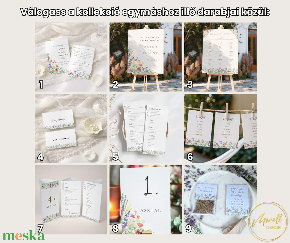 Esküvő asztalszám/asztaljelölő/asztalszám kártya/asztalszámozás/asztali dekoráció- Vadvirág liget (színes vadvirágos) - esküvő - meghívó & kártya - meghívó - Meska.hu