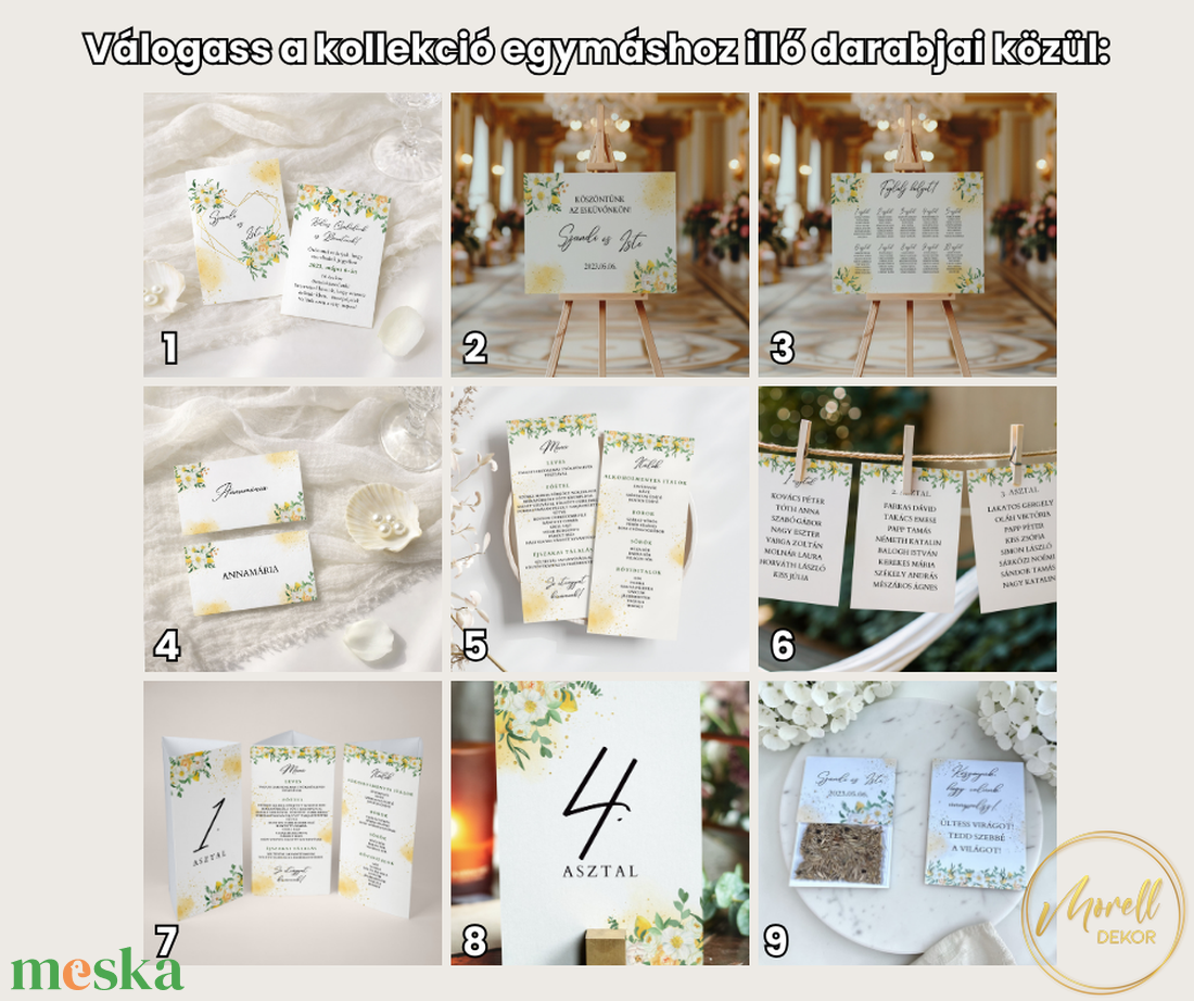 Esküvő asztalszám/asztaljelölő/asztalszám kártya/asztalszámozás/asztali dekor - Summer Sorbet (citromos virágos) - esküvő - meghívó & kártya - meghívó - Meska.hu