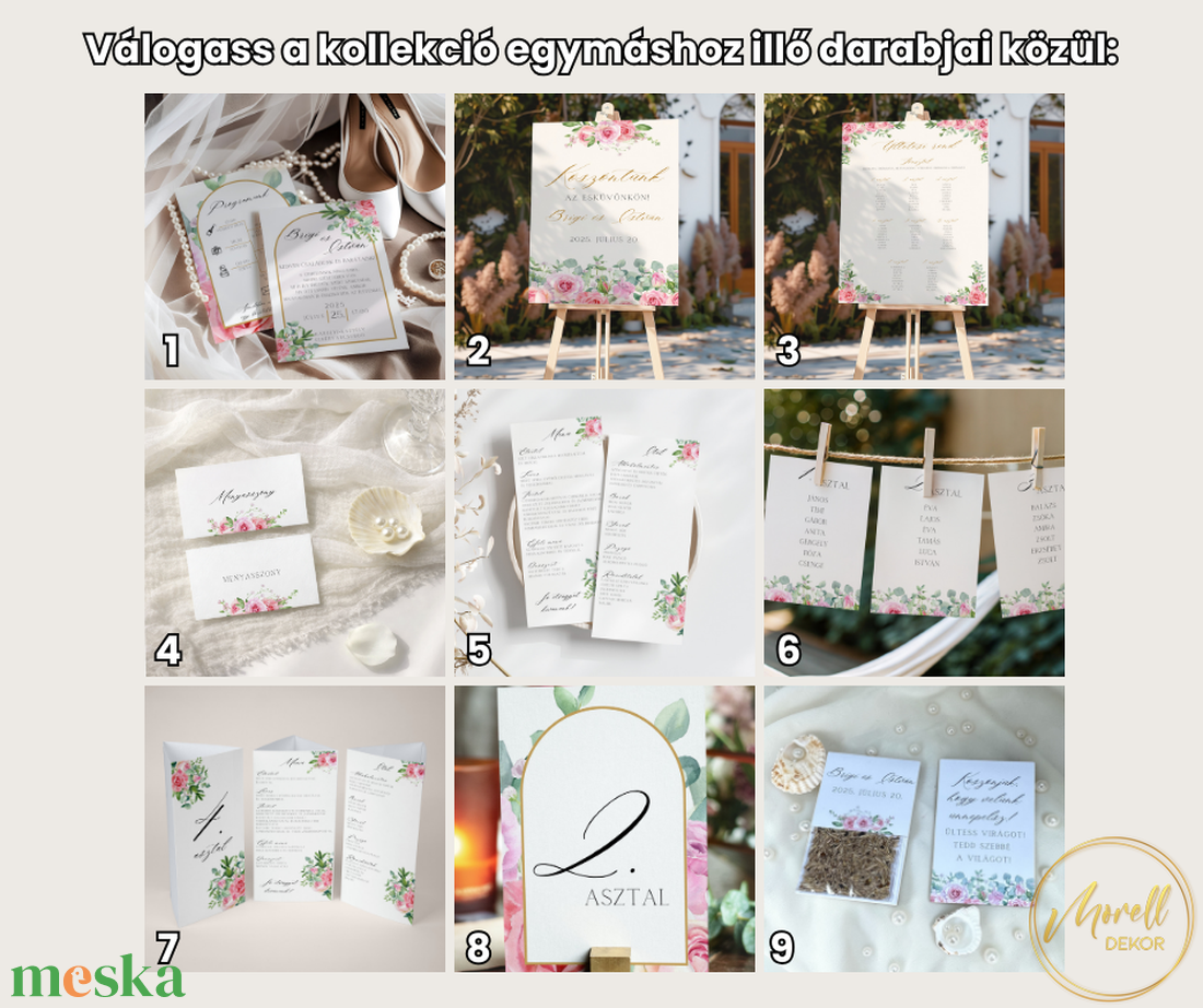 Esküvő asztalszám / asztaljelölő / asztalszám kártya / asztalszámozás /  asztali de - Springer Roses (rózsaszín virágos) - esküvő - meghívó & kártya - meghívó - Meska.hu