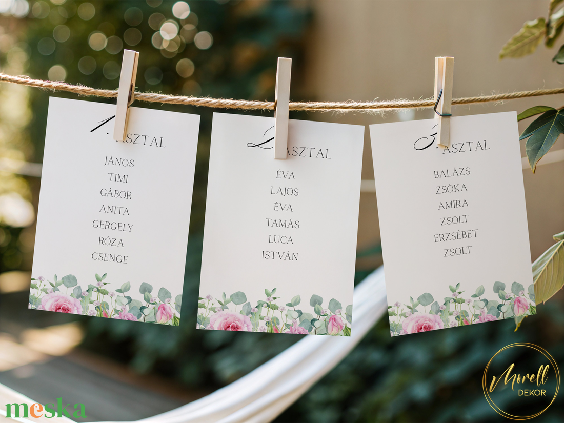 Esküvői ültetőkártya/ ültető / névkártya / asztali névkártya / vendég névtábla - Springer Roses (rózsaszín virágos) - esküvő - meghívó & kártya - meghívó - Meska.hu
