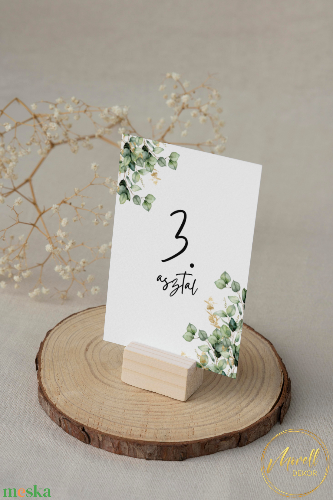 Esküvő asztalszám/asztaljelölő/asztalszám kártya/asztalszámozás/asztali dekoráció - Verde Oro (eukaliptuszos arany) - esküvő - meghívó & kártya - meghívó - Meska.hu