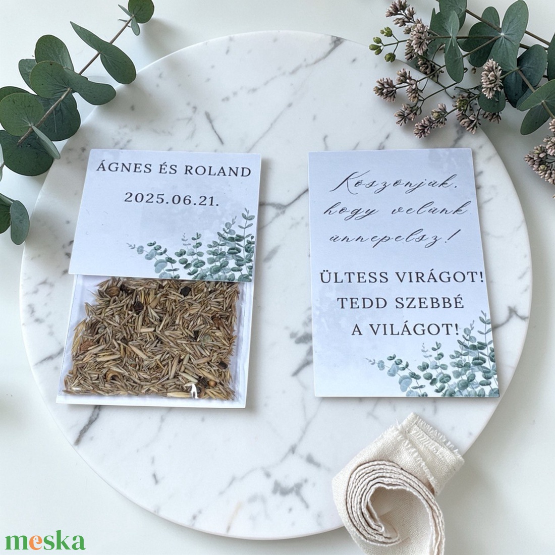Esküvői köszönőajándék virágmag /eukaliptuszos minta/- Ezüst eukaliptusz  - esküvő - emlék & ajándék - köszönőajándék - Meska.hu