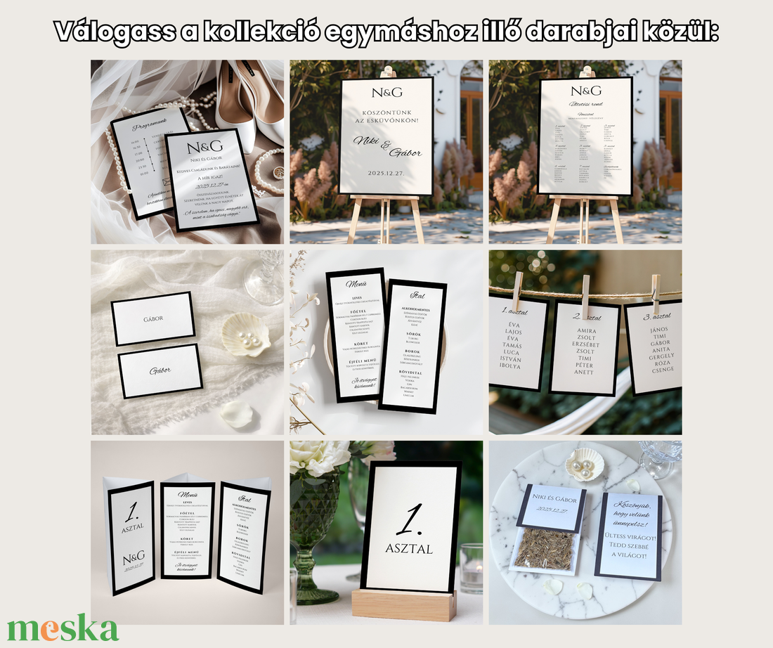 Esküvői meghívó -Fekete elegancia - esküvő - meghívó & kártya - meghívó - Meska.hu