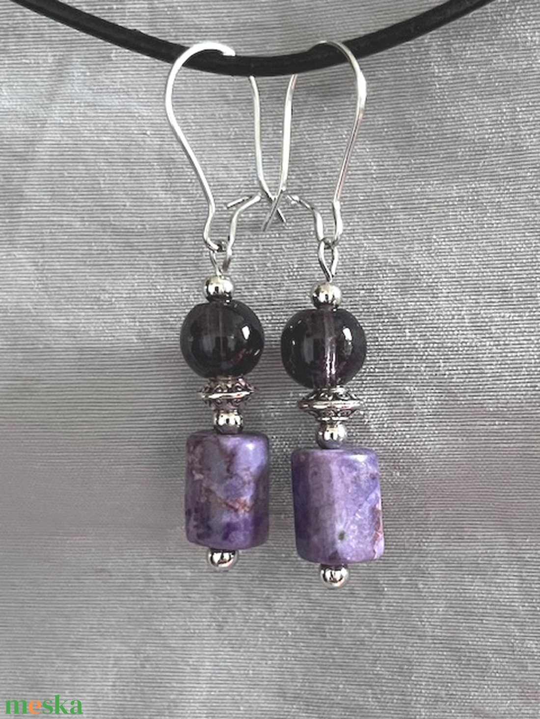 Füli ametiszt ásvánnyal - ékszer - fülbevaló - lógó fülbevaló - Meska.hu