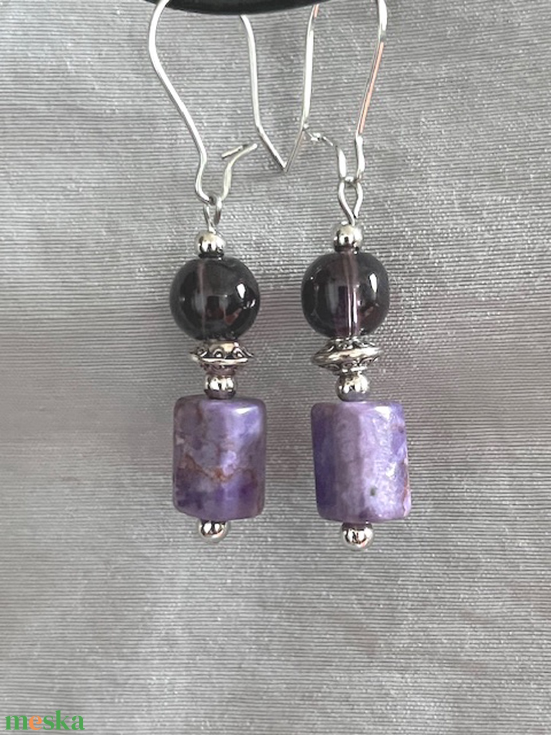 Füli ametiszt ásvánnyal - ékszer - fülbevaló - lógó fülbevaló - Meska.hu