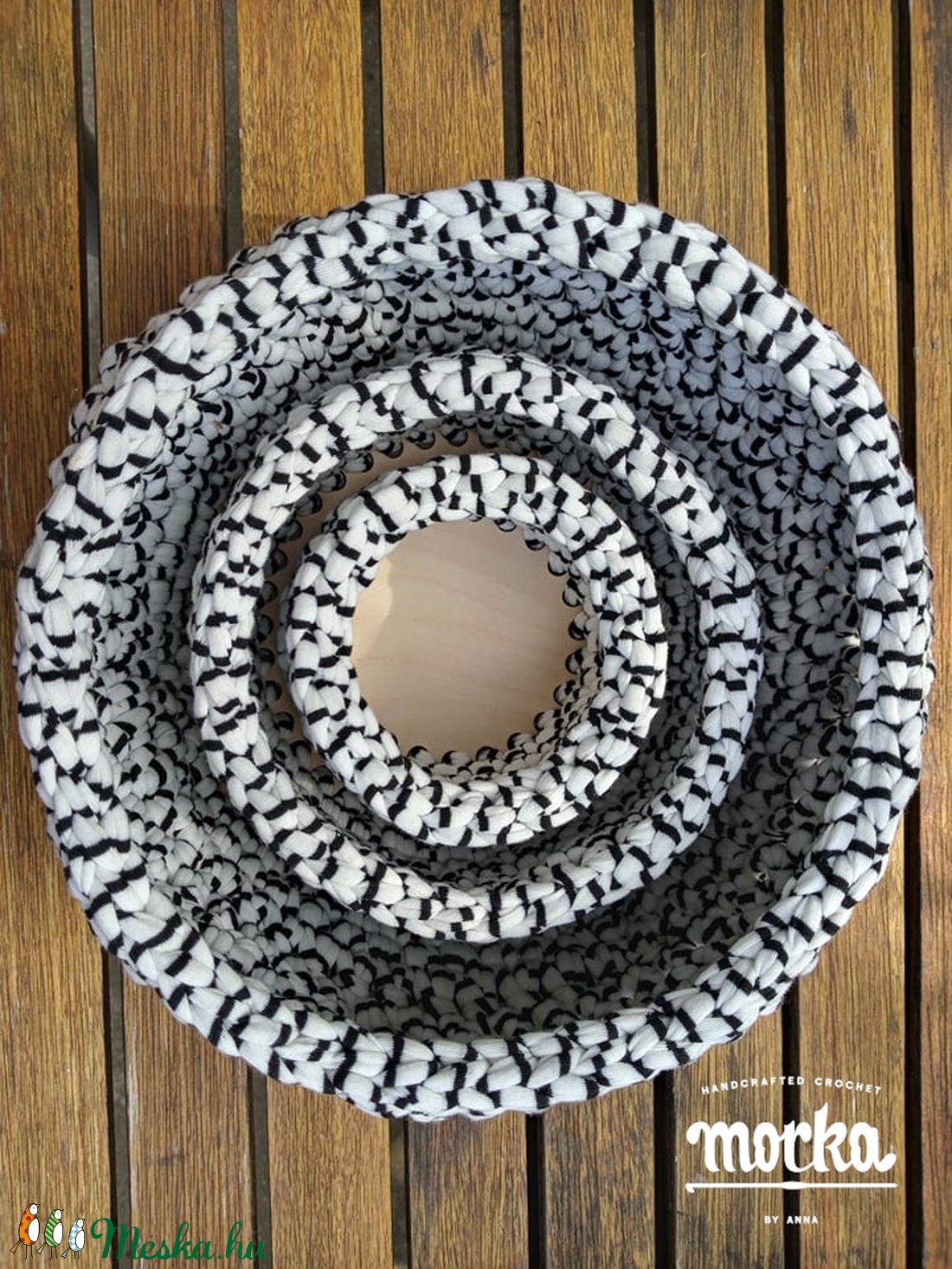 Fedeles horgolt tároló szett - Fekete Fehér - otthon & életmód - tárolás & rendszerezés - tárolókosár - Meska.hu