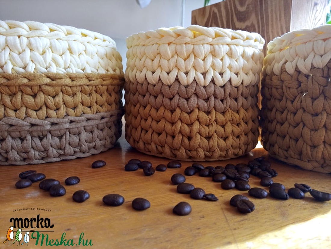 Kávés kollekció - Horgolt tároló szett - otthon & életmód - tárolás & rendszerezés - tárolókosár - Meska.hu