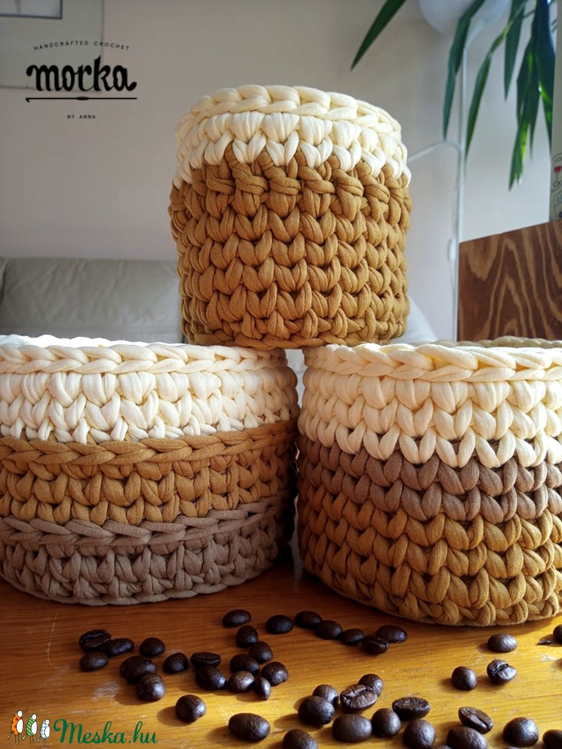 Kávés kollekció - Horgolt tároló szett - otthon & életmód - tárolás & rendszerezés - tárolókosár - Meska.hu