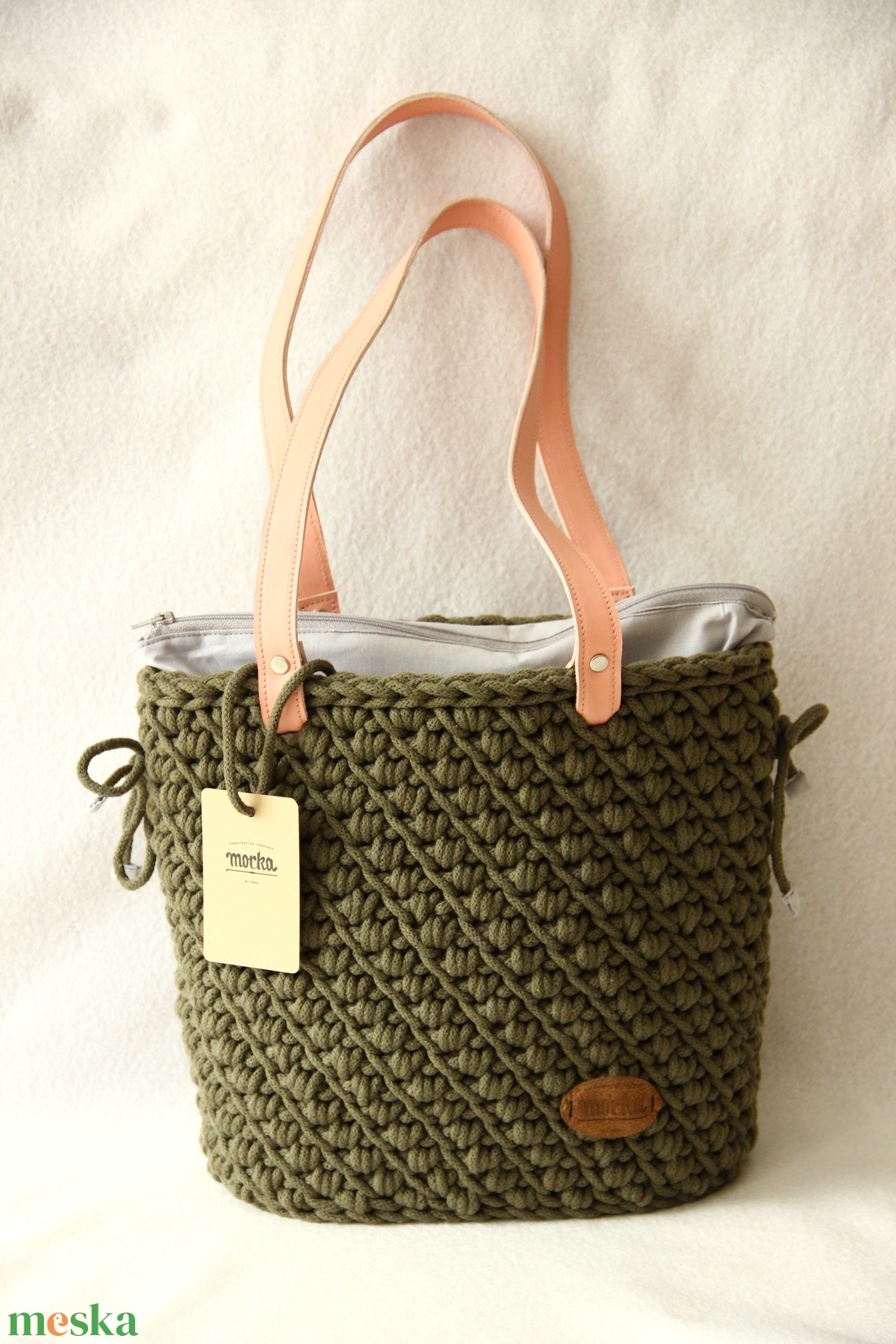 Olive - Horgolt válltáska olajfa színben, kivehető béléssel - táska & tok - kézitáska & válltáska - válltáska - Meska.hu