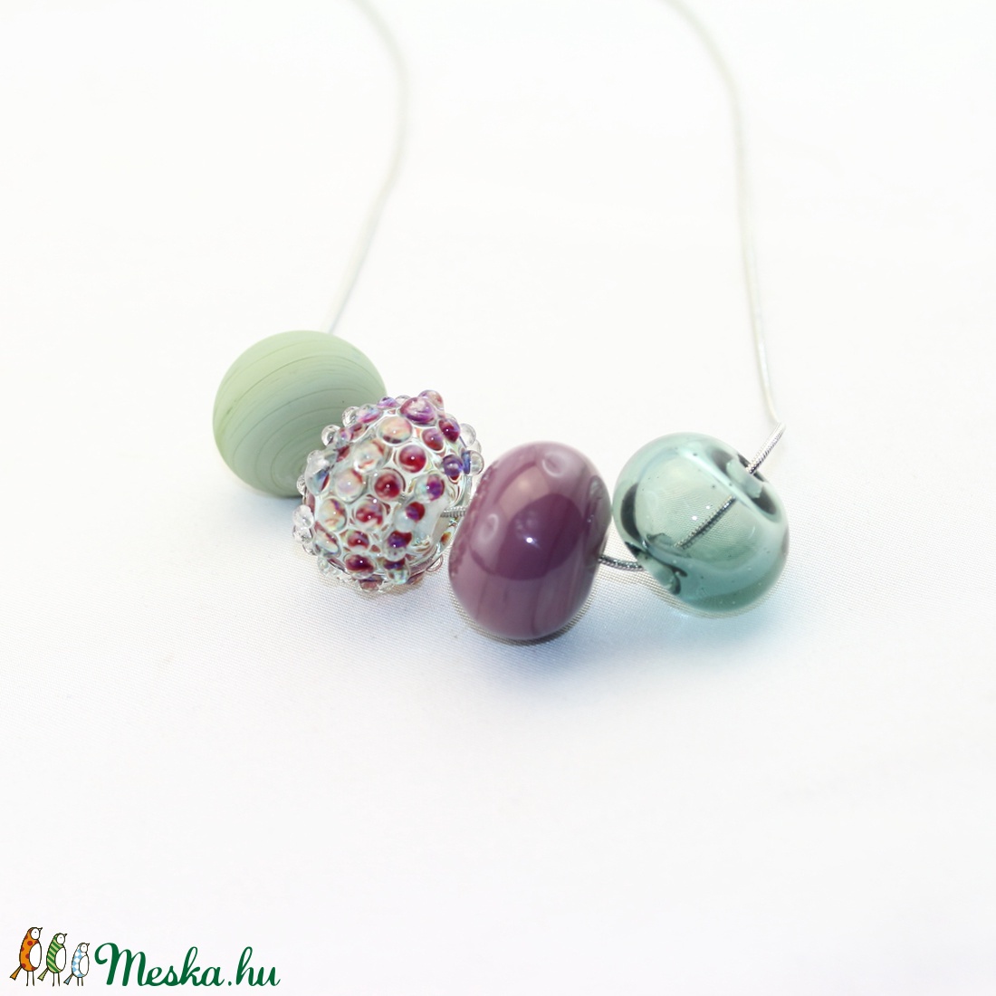 Színes fújt üveggömbök-egyedi üveggyöngyök nemesacél láncon - ékszer - nyaklánc - gyöngyös nyaklánc - Meska.hu