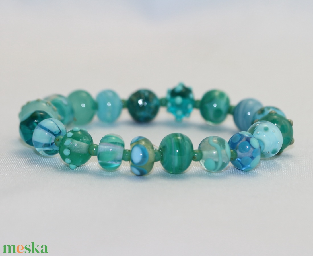 Tengerzöld lámpagyöngy karkötő - ékszer - ékszerszett - Meska.hu