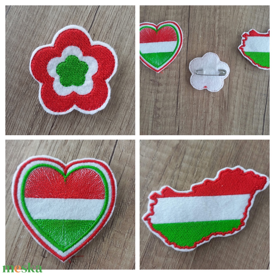 Hímzett filc kokárda, szív, virág, Magyarország formában - ékszer - kitűző és bross - Meska.hu