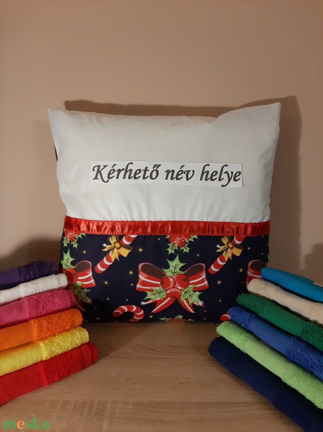 Egyedi névre szóló karácsonyi cukros párna + törölköző - otthon & életmód - lakástextil - párna & párnahuzat - Meska.hu