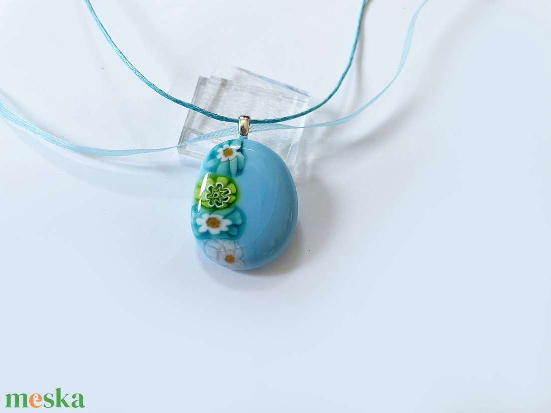 Kék millefiori üvegmedál 2, ajándék nőknek, pedagógusoknak - ékszer - nyaklánc - medálos nyaklánc - Meska.hu