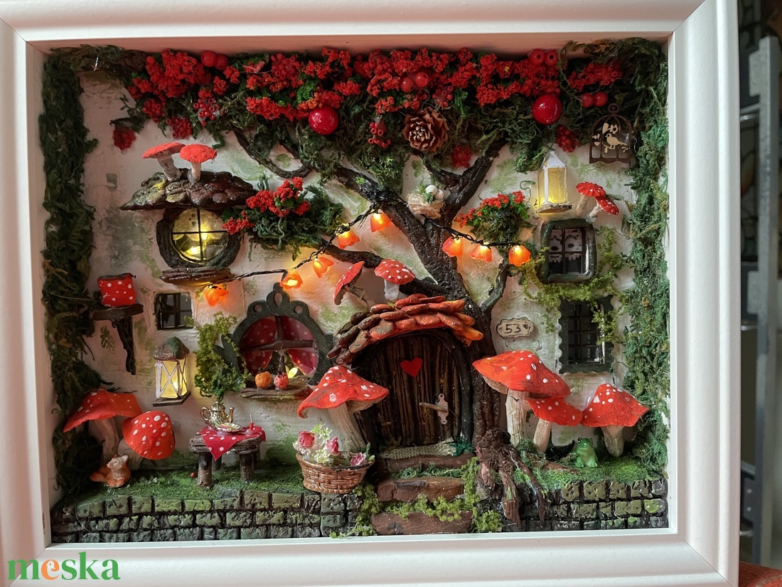 Gomba utca 53 - miniatűr dobozkép - fali kulcstartó - karácsony - karácsonyi lakásdekoráció - karácsonyi falu, házikó - Meska.hu