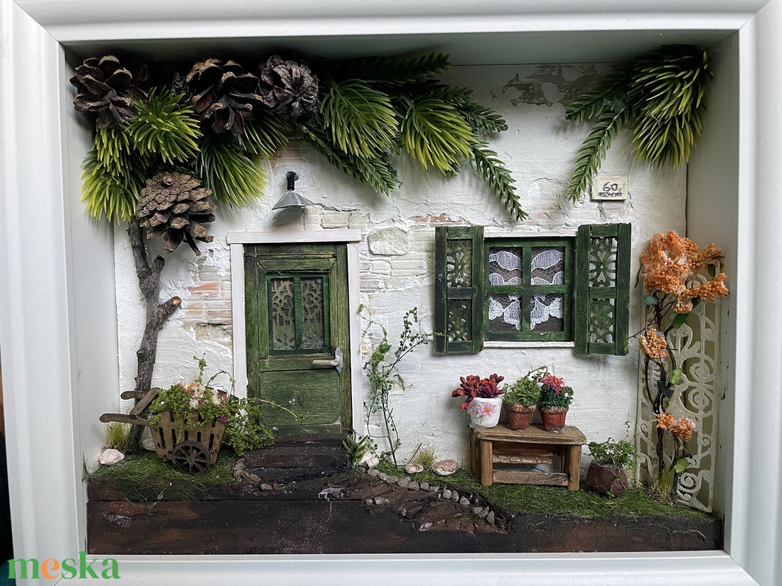 Fenyves utca 61 - miniatűr dobozkép - fali kulcstartó - karácsony - karácsonyi lakásdekoráció - karácsonyi falu, házikó - Meska.hu