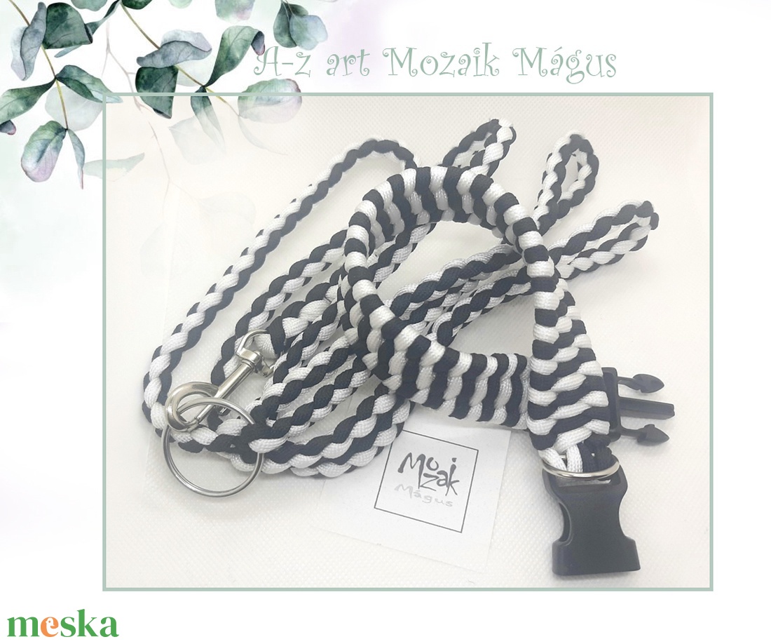 Paracord nyakörv szett  Zebra - otthon & életmód - kisállatoknak - kutyáknak - kutya nyakörv - Meska.hu