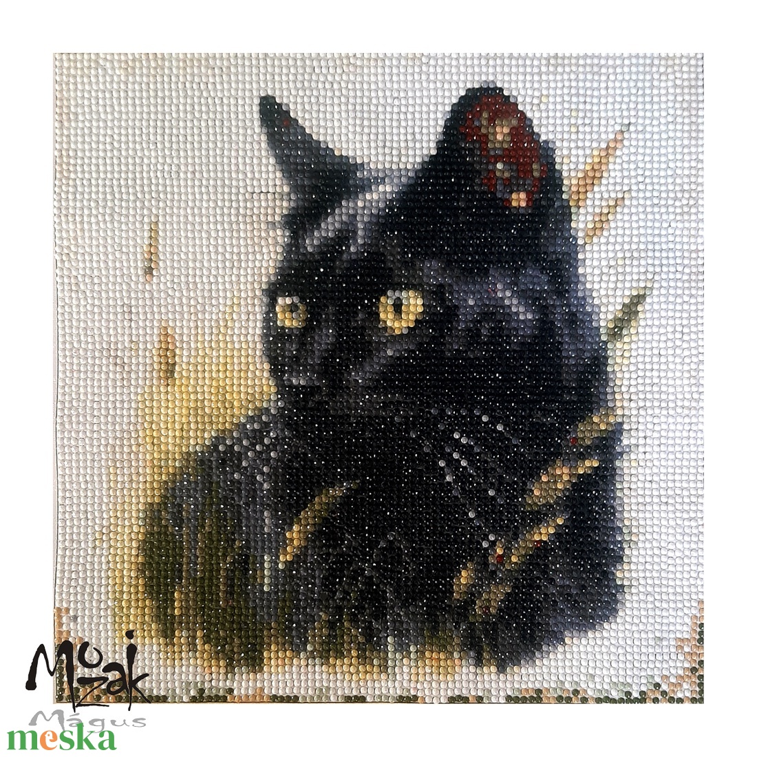 Fekete Macsek - gyémántszemes kép - otthon & életmód - dekoráció - kép & falikép - mozaik kép - Meska.hu