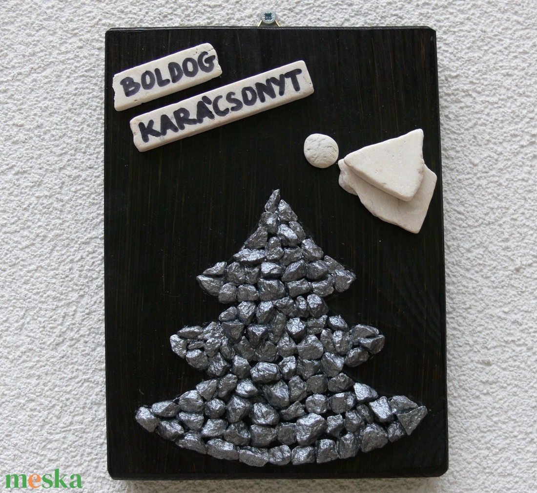 Karácsonyi jókívánság 2 - kavicskép - karácsony - karácsonyi lakásdekoráció - karácsonyi lakásdíszek - Meska.hu