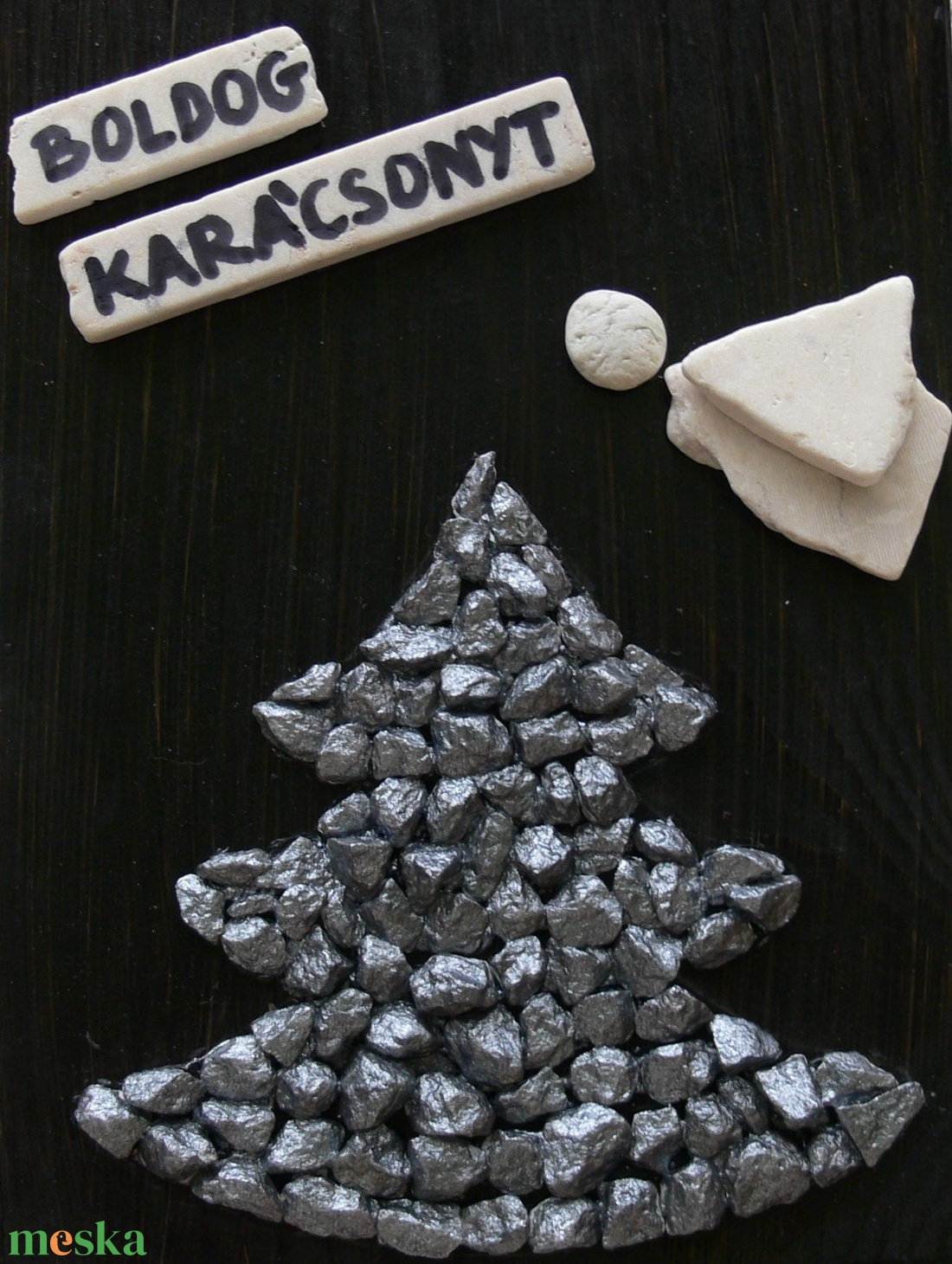 Karácsonyi jókívánság 2 - kavicskép - karácsony - karácsonyi lakásdekoráció - karácsonyi lakásdíszek - Meska.hu