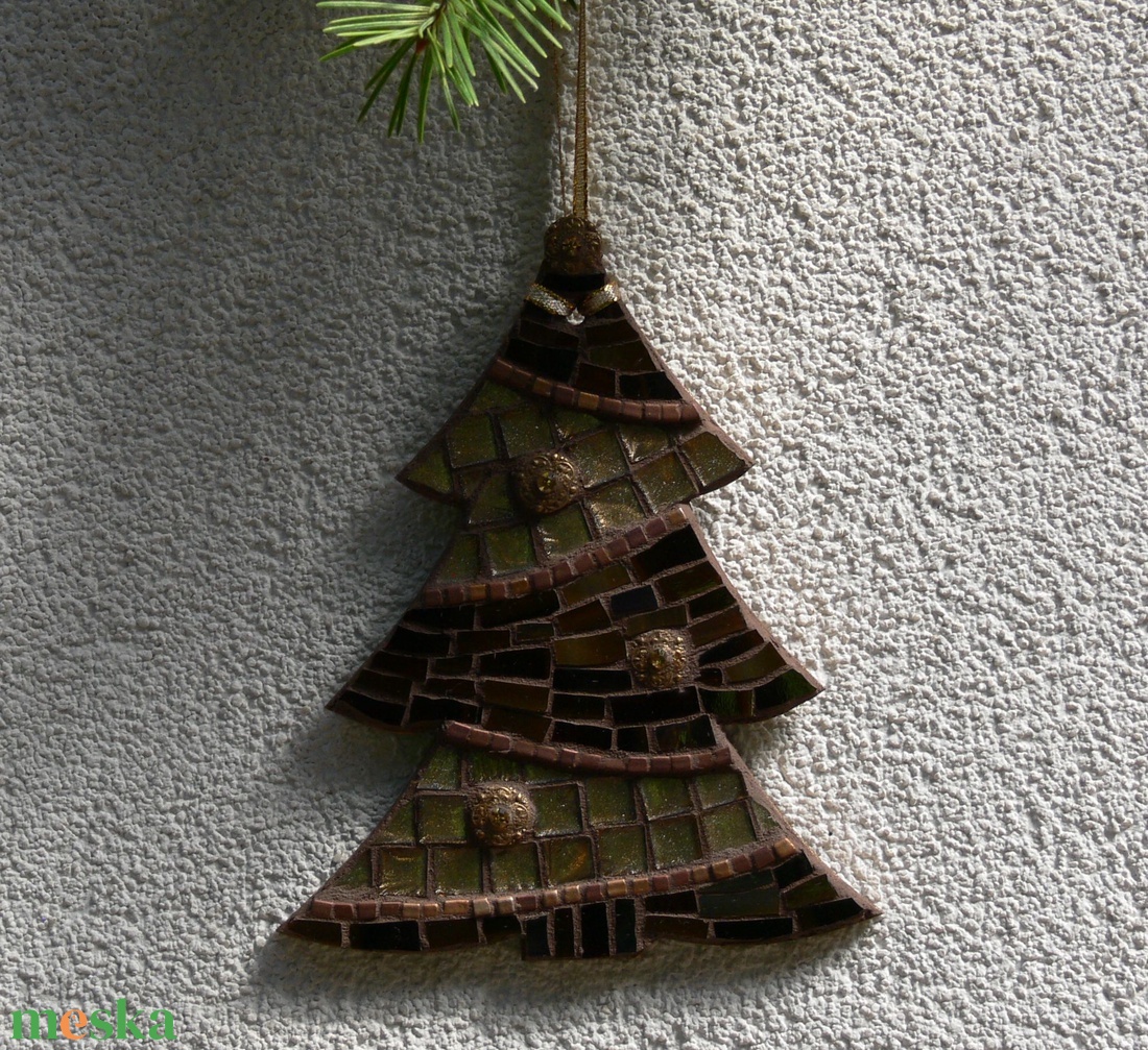 Barna-arany karácsonyfa - üvegmozaik dísz - otthon & életmód - dekoráció - kép & falikép - mozaik kép - Meska.hu