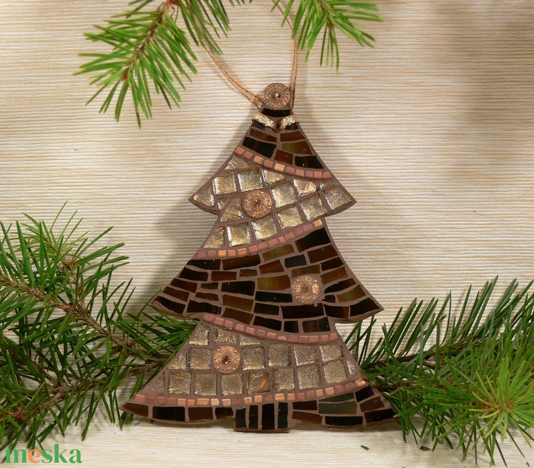 Barna-arany karácsonyfa - üvegmozaik dísz - otthon & életmód - dekoráció - kép & falikép - mozaik kép - Meska.hu